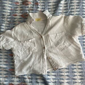 Love Notes White Button Down Shirt Casual Linen Blend